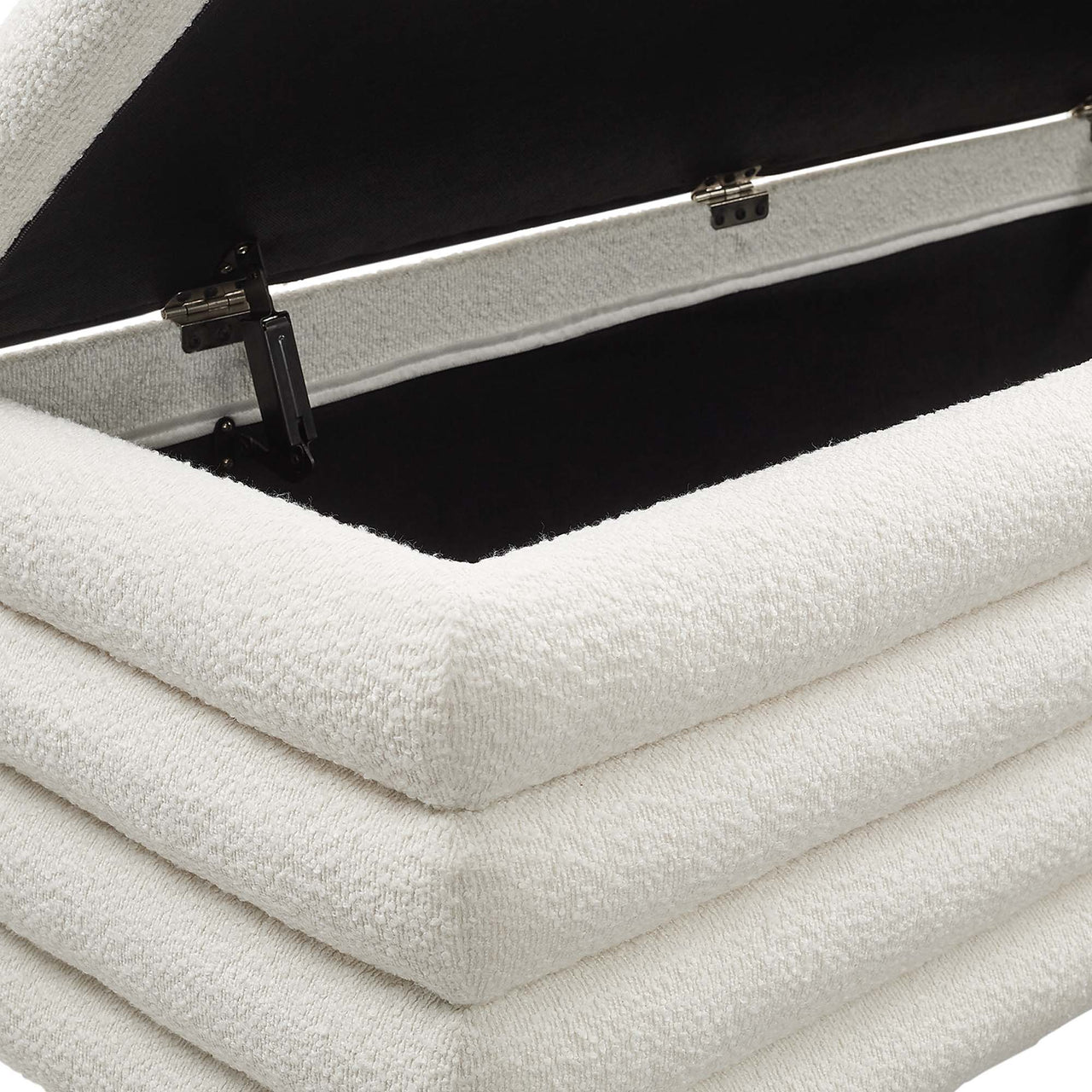 Stacked Upholstered Boucle Storage Bench, Ivory
