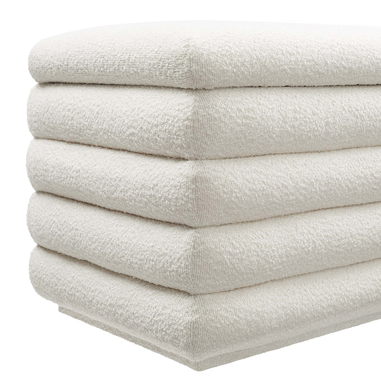 Stacked Upholstered Boucle Storage Bench, Ivory