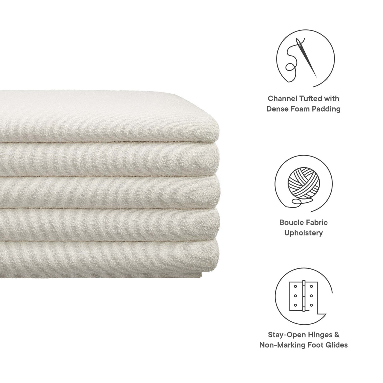Stacked Upholstered Boucle Storage Bench, Ivory