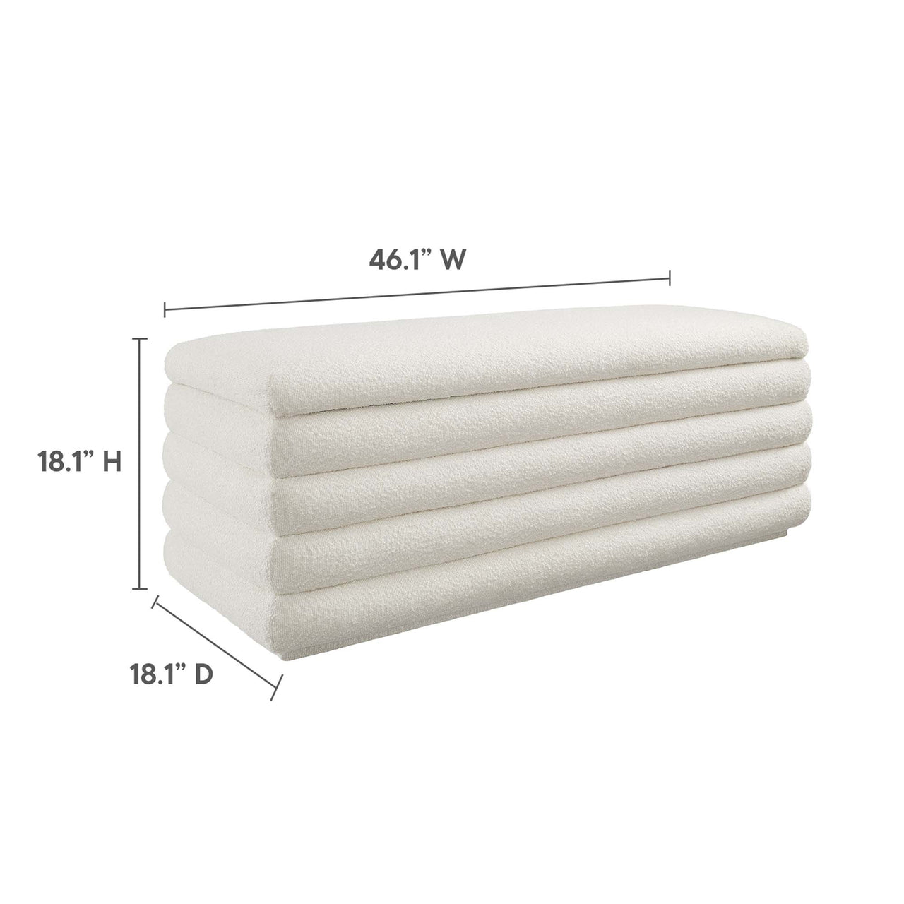 Stacked Upholstered Boucle Storage Bench, Ivory