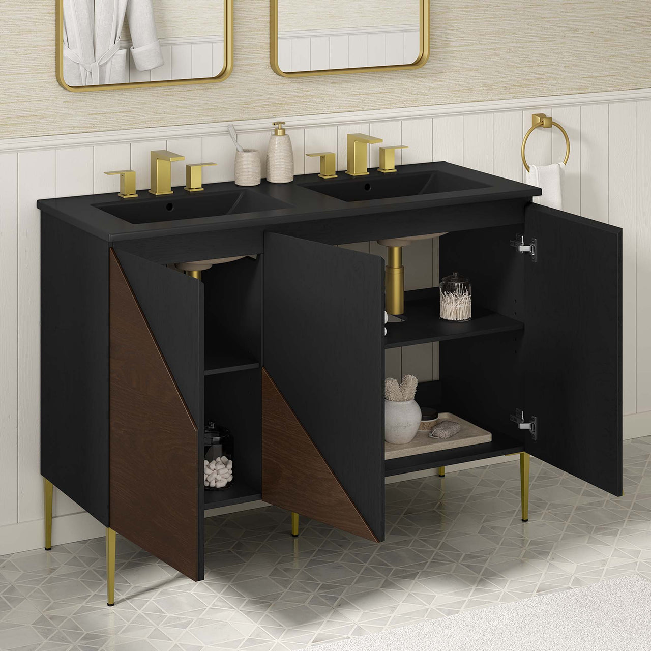 Auror Double Sink Vanity Unit, Extra Large, Black