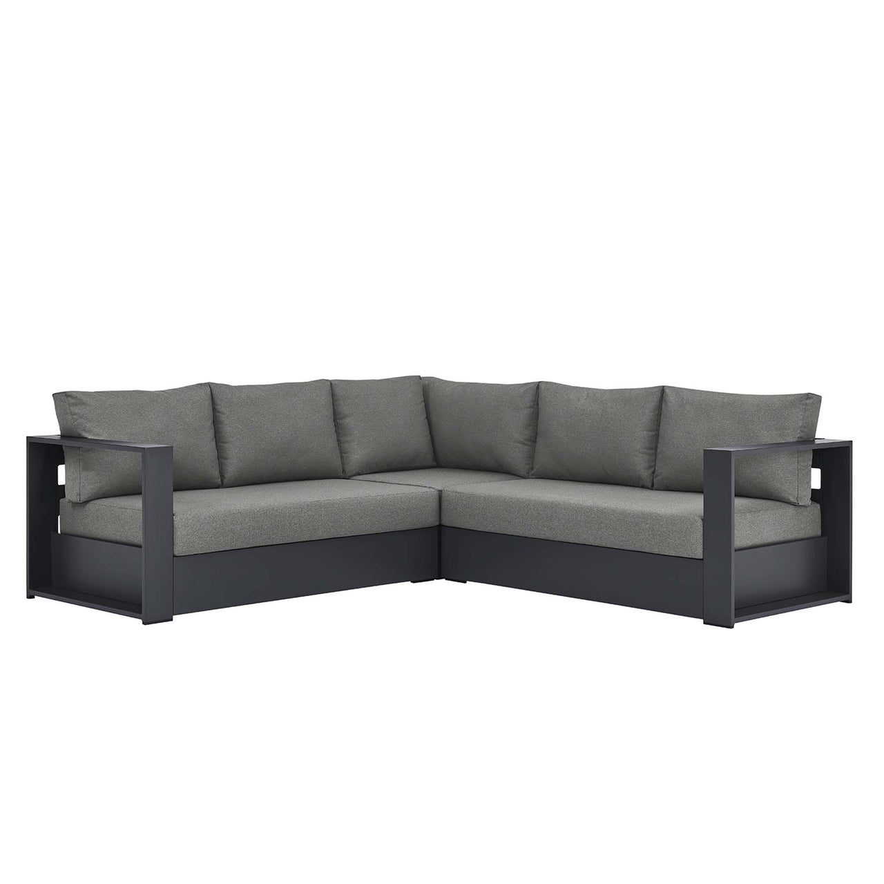 Tahlor 3-Piece Alfresco Powder-Coated Aluminum Sectional Sofa Set, Gray & Charcoal