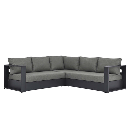 Tahlor 3-Piece Alfresco Powder-Coated Aluminum Sectional Sofa Set, Gray & Charcoal