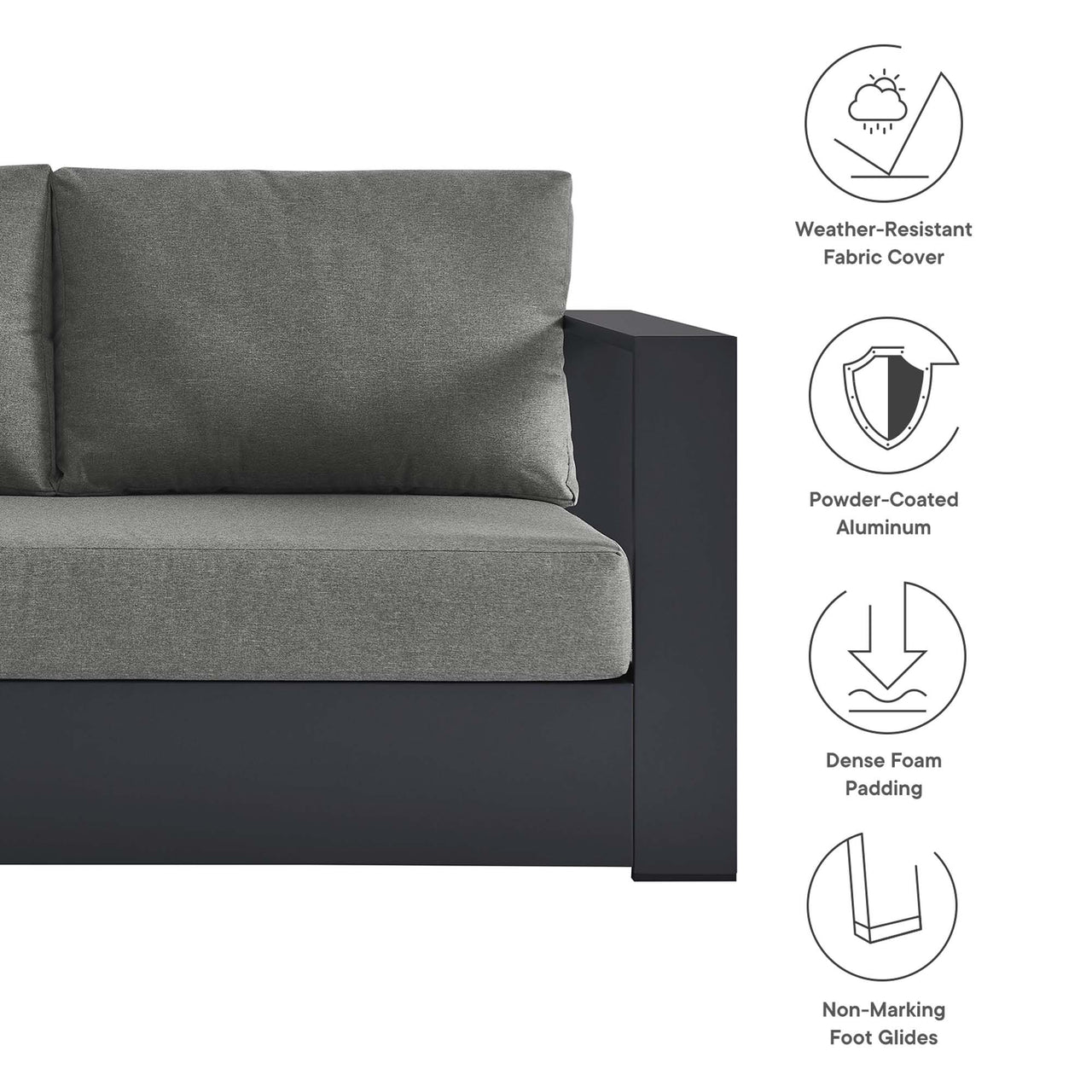 Tahlor 3-Piece Alfresco Powder-Coated Aluminum Sectional Sofa Set, Gray & Charcoal