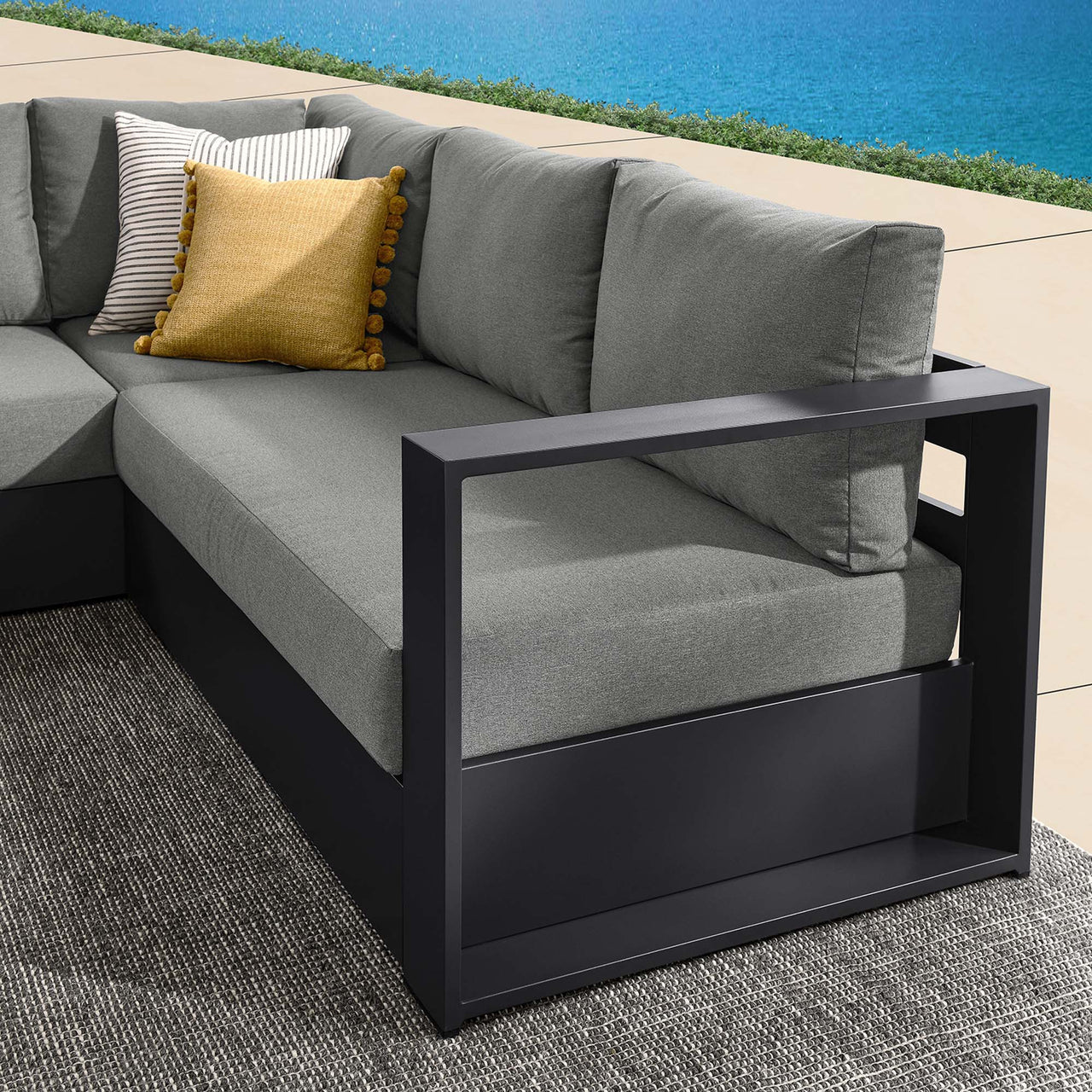 Tahlor 3-Piece Alfresco Powder-Coated Aluminum Sectional Sofa Set, Gray & Charcoal