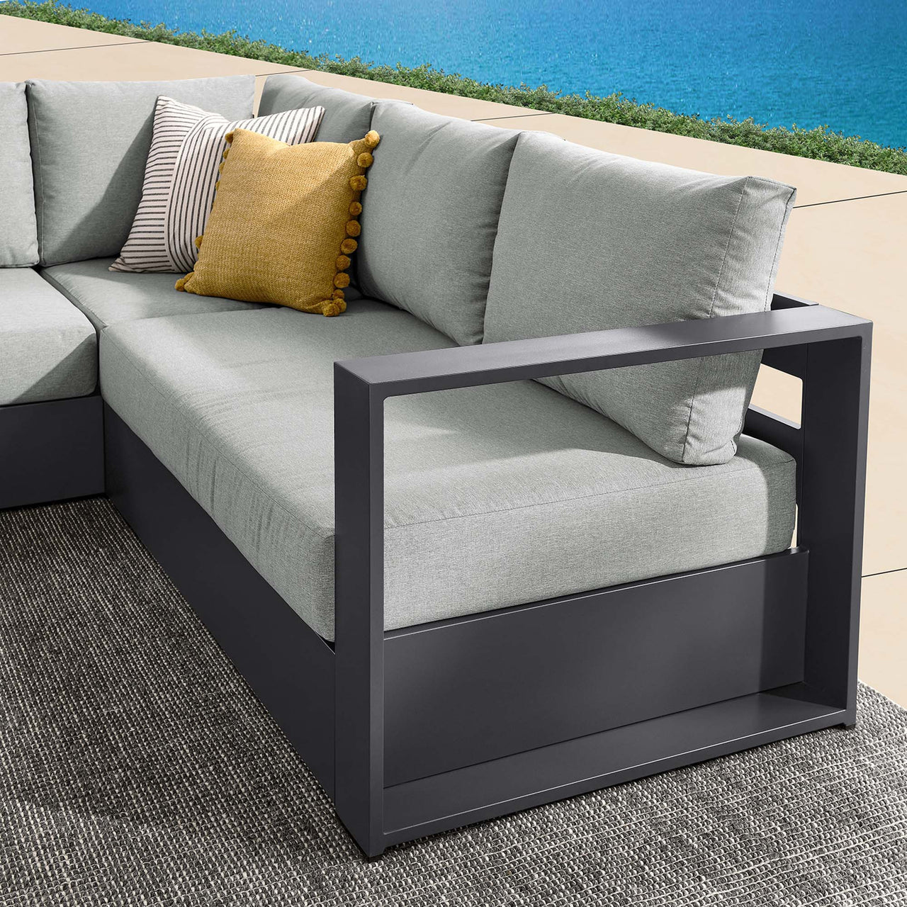 Tahlor 3-Piece Alfresco Powder-Coated Aluminum Sectional Sofa Set, Gray