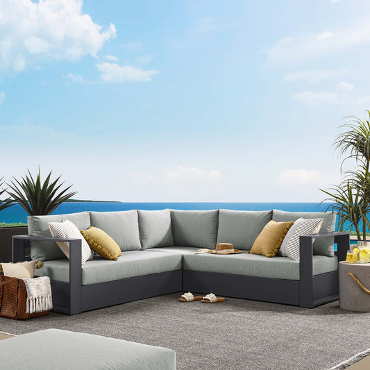 Tahlor 3-Piece Alfresco Powder-Coated Aluminum Sectional Sofa Set, Gray