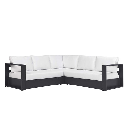 Tahlor 3-Piece Alfresco Powder-Coated Aluminum Sectional Sofa Set, Gray & White