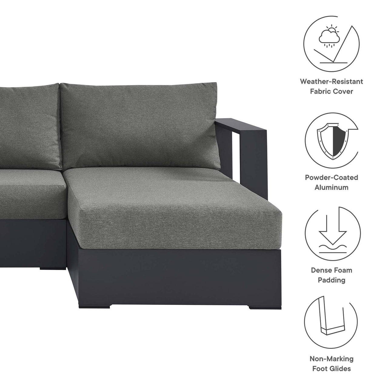 Tahlor 2-Piece Alfresco Powder-Coated Aluminum Right-Facing Chaise Sectional Sofa Set, Gray & Charcoal