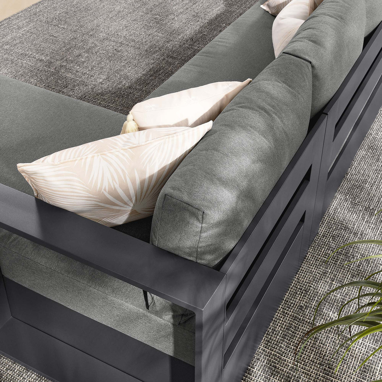 Tahlor 2-Piece Alfresco Powder-Coated Aluminum Right-Facing Chaise Sectional Sofa Set, Gray & Charcoal