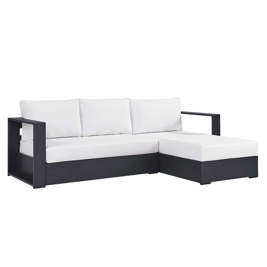 Tahlor 2-Piece Alfresco Powder-Coated Aluminum Right-Facing Chaise Sectional Sofa Set, Gray & White