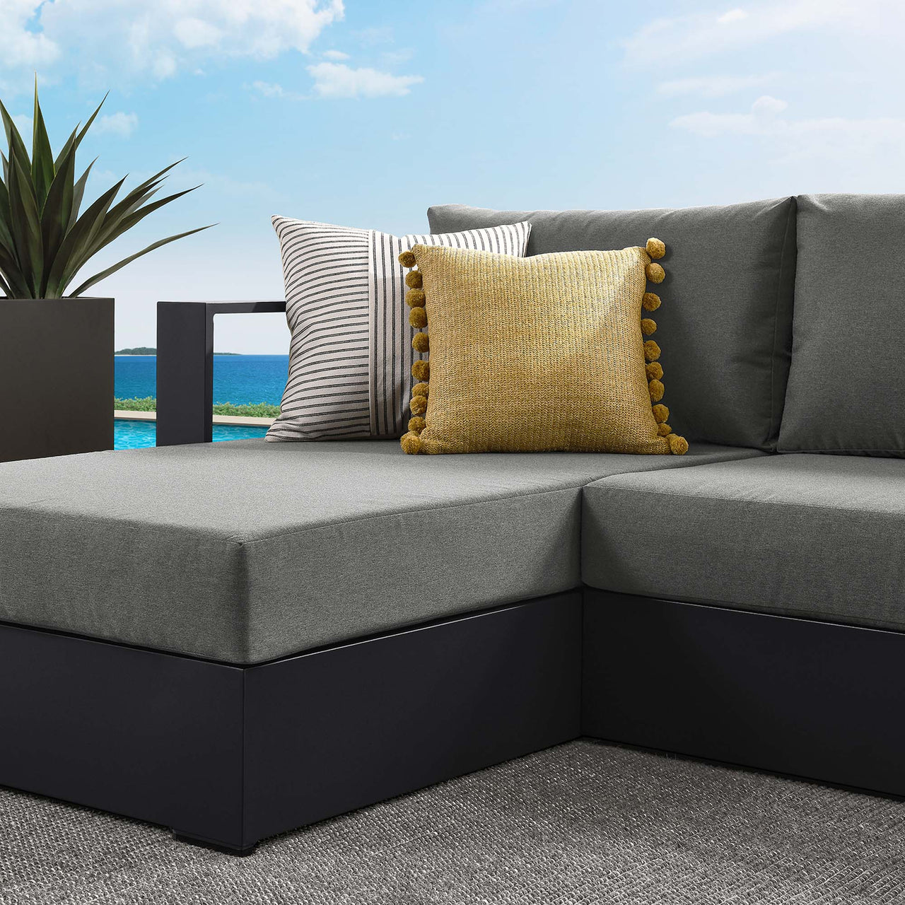 Tahlor 2-Piece Alfresco Powder-Coated Aluminum Left-Facing Chaise Sectional Sofa Set, Gray & Charcoal