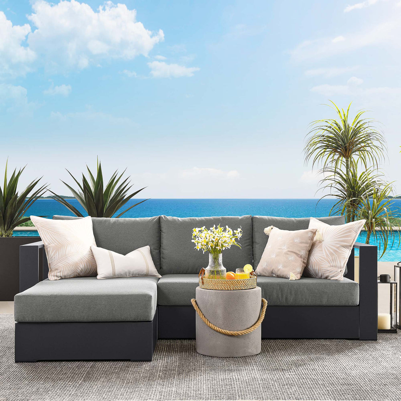 Tahlor 2-Piece Alfresco Powder-Coated Aluminum Left-Facing Chaise Sectional Sofa Set, Gray & Charcoal
