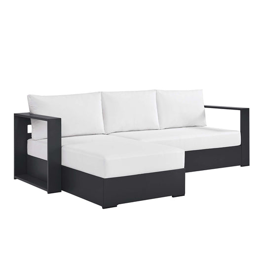 Tahlor 2-Piece Alfresco Powder-Coated Aluminum Left-Facing Chaise Sectional Sofa Set, Gray & White