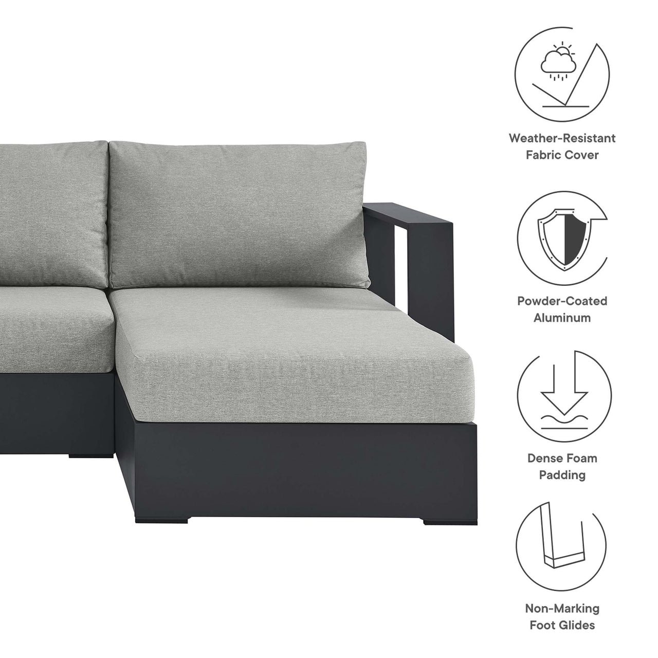 Tahlor 3-Piece Alfresco Powder-Coated Aluminum Right-Facing Chaise Sectional Sofa Set, Gray