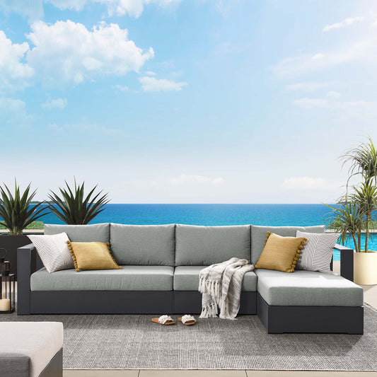 Tahlor 3-Piece Alfresco Powder-Coated Aluminum Right-Facing Chaise Sectional Sofa Set, Gray