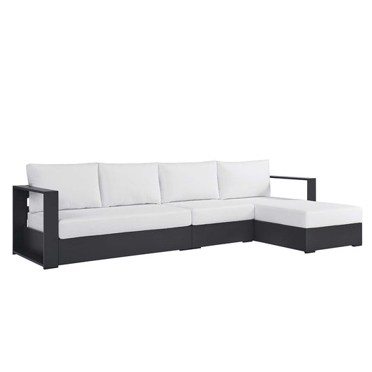 Tahlor 3-Piece Alfresco Powder-Coated Aluminum Right-Facing Chaise Sectional Sofa Set, Gray & White