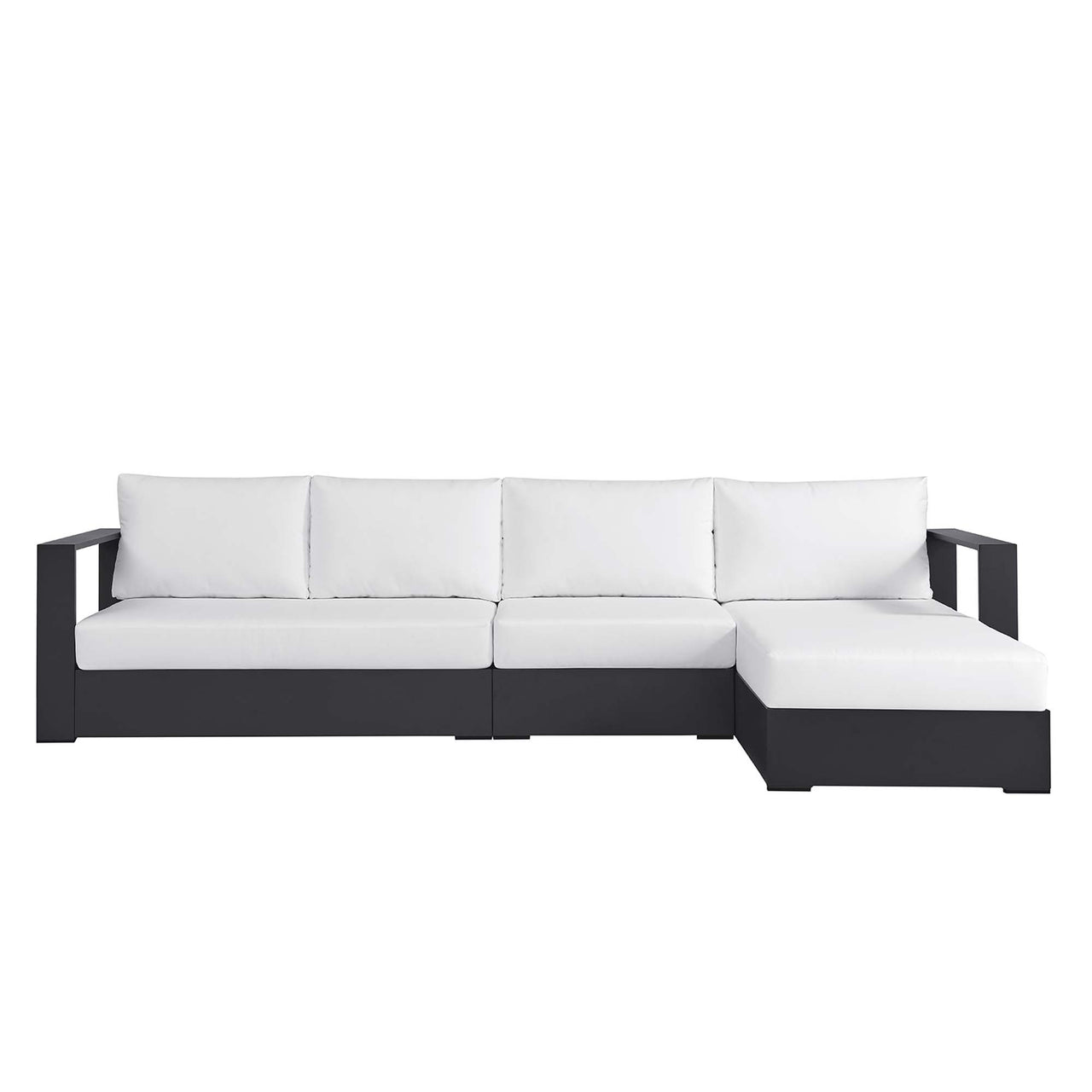 Tahlor 3-Piece Alfresco Powder-Coated Aluminum Right-Facing Chaise Sectional Sofa Set, Gray & White