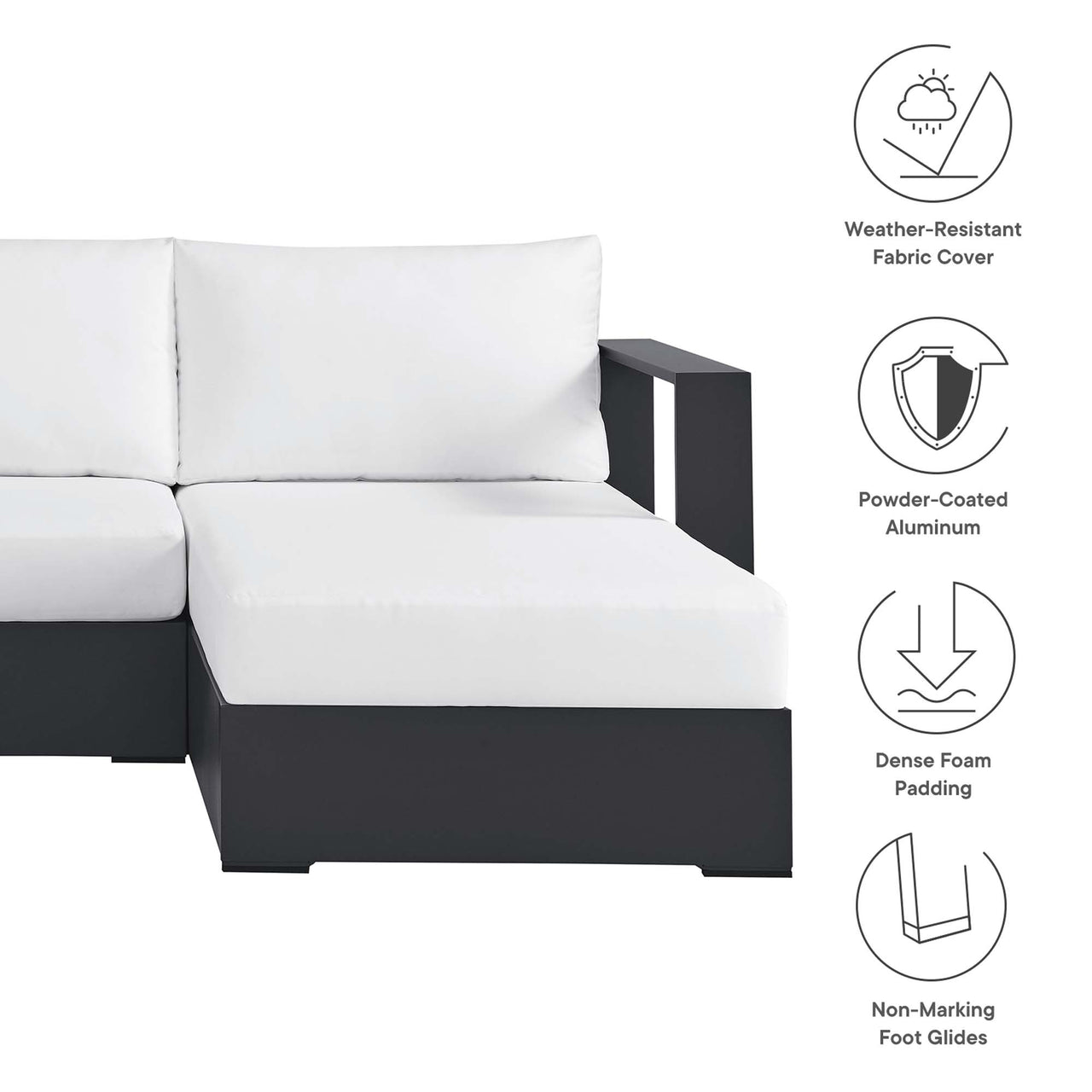 Tahlor 3-Piece Alfresco Powder-Coated Aluminum Right-Facing Chaise Sectional Sofa Set, Gray & White