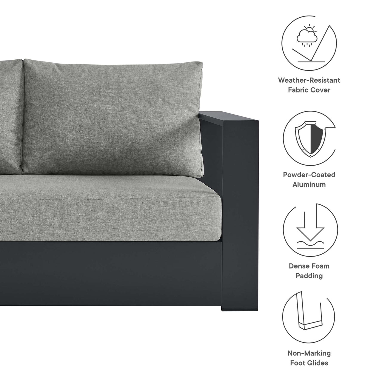 Tahlor 3-Piece Alfresco Powder-Coated Aluminum Left-Facing Chaise Sectional Sofa Set, Gray