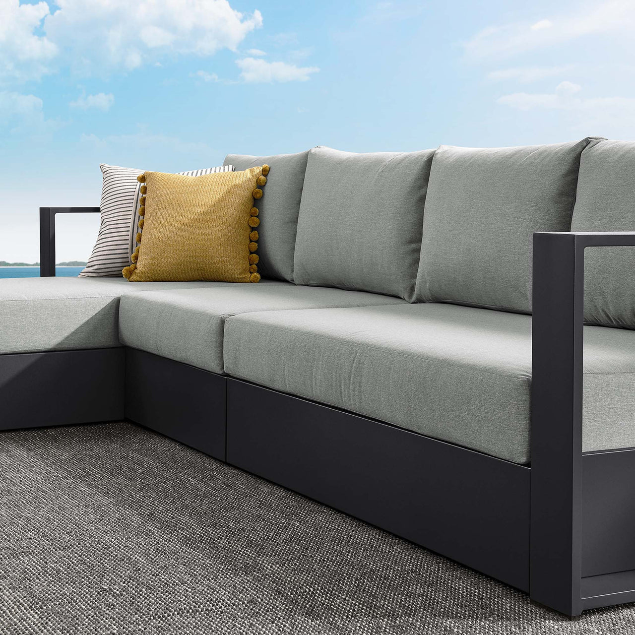 Tahlor 3-Piece Alfresco Powder-Coated Aluminum Left-Facing Chaise Sectional Sofa Set, Gray
