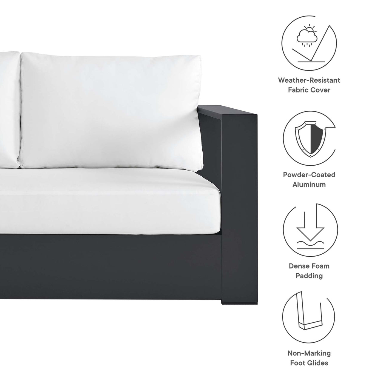 Tahlor 3-Piece Alfresco Powder-Coated Aluminum Left-Facing Chaise Sectional Sofa Set, Gray & White
