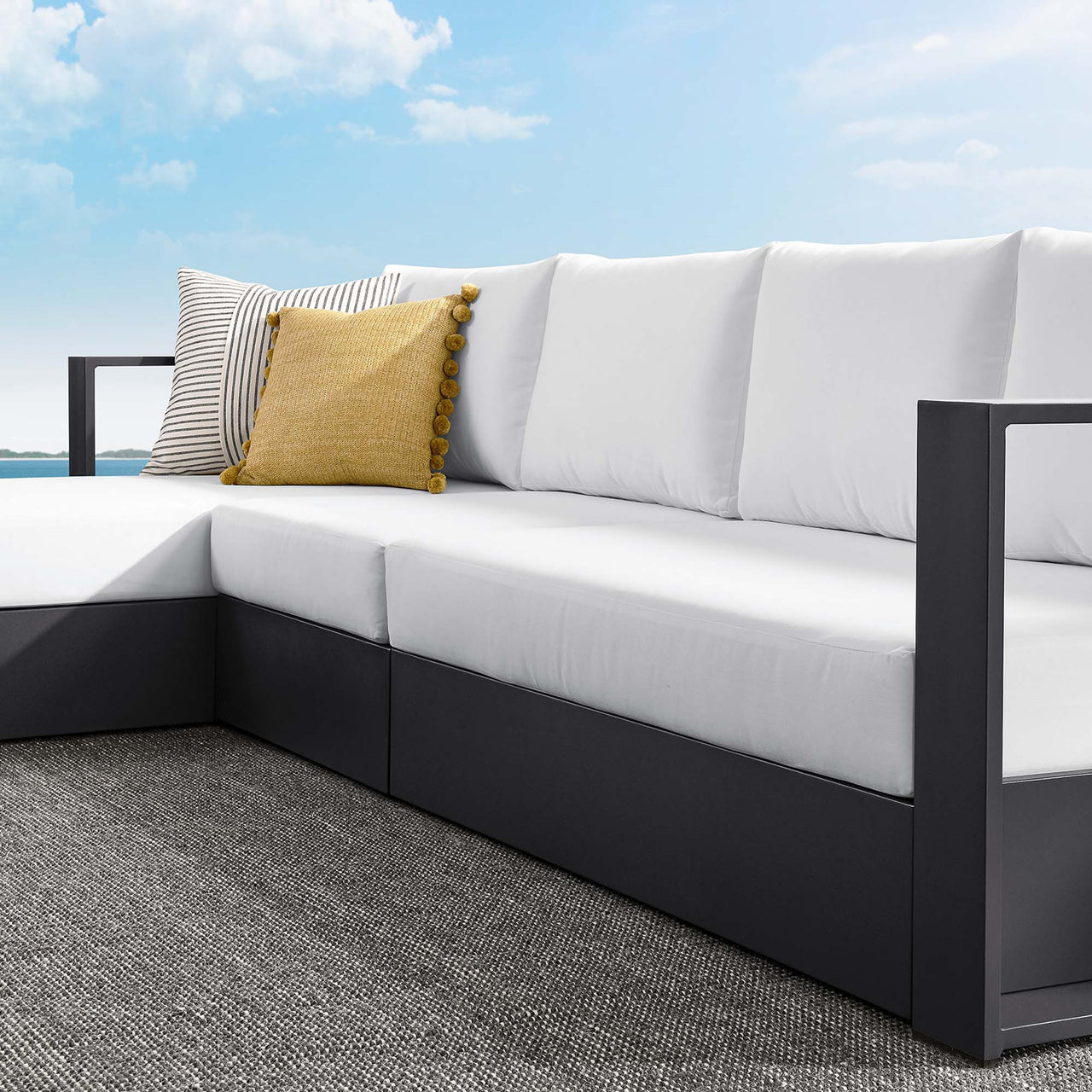 Tahlor 3-Piece Alfresco Powder-Coated Aluminum Left-Facing Chaise Sectional Sofa Set, Gray & White