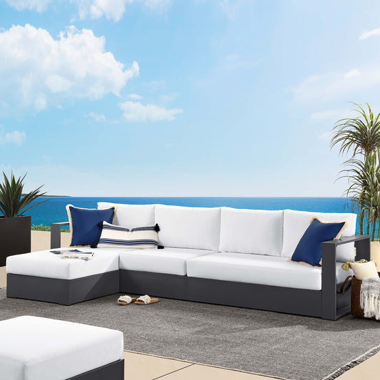 Tahlor 3-Piece Alfresco Powder-Coated Aluminum Left-Facing Chaise Sectional Sofa Set, Gray & White