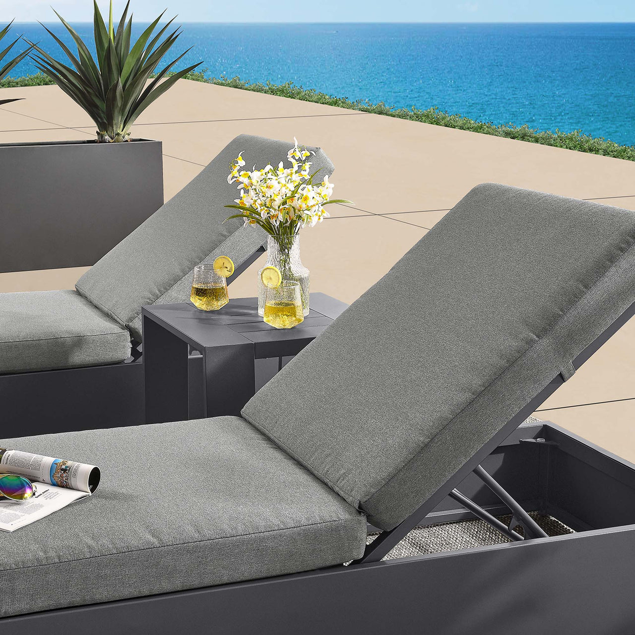 Tahlor 3-Piece Alfresco Powder-Coated Aluminum Chaise Lounge Set, Gray & Charcoal