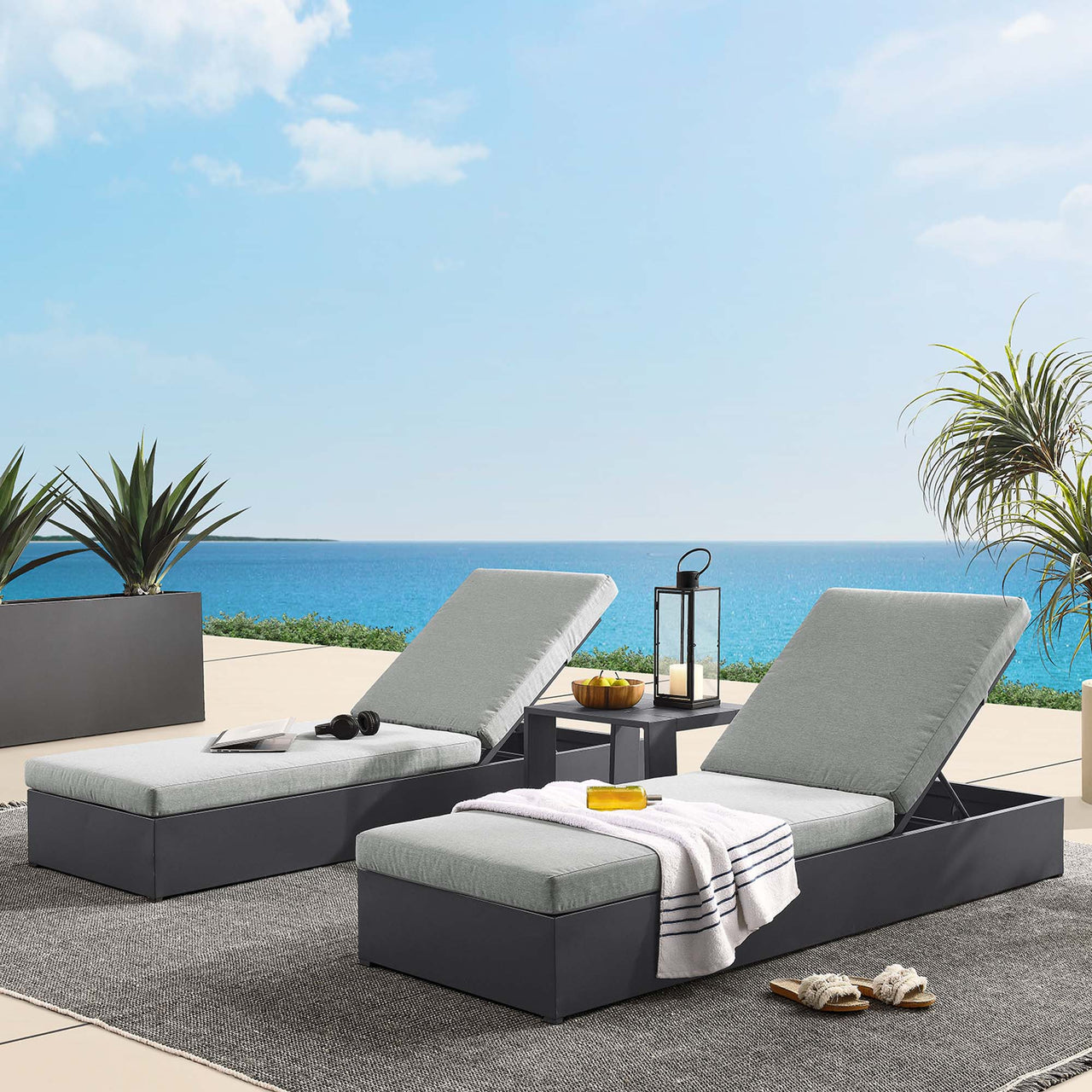 Tahlor 3-Piece Alfresco Powder-Coated Aluminum Chaise Lounge Set, Gray