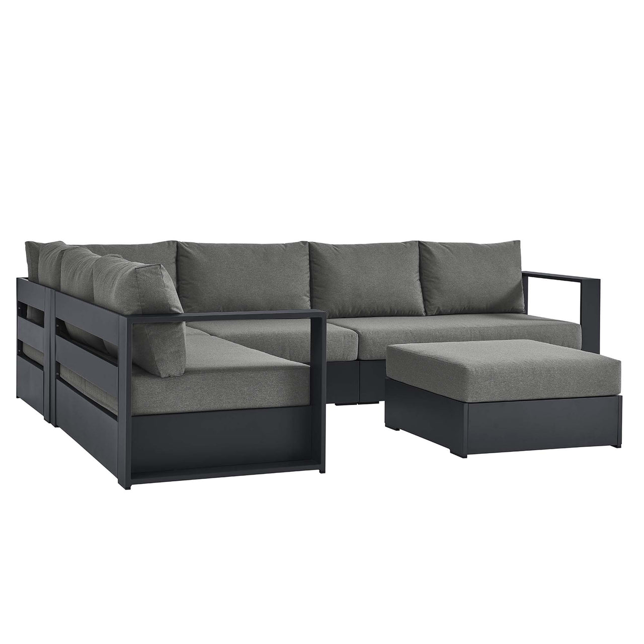 Tahlor 5-Piece Alfresco Powder-Coated Aluminum Sectional Sofa Set, Gray & Charcoal