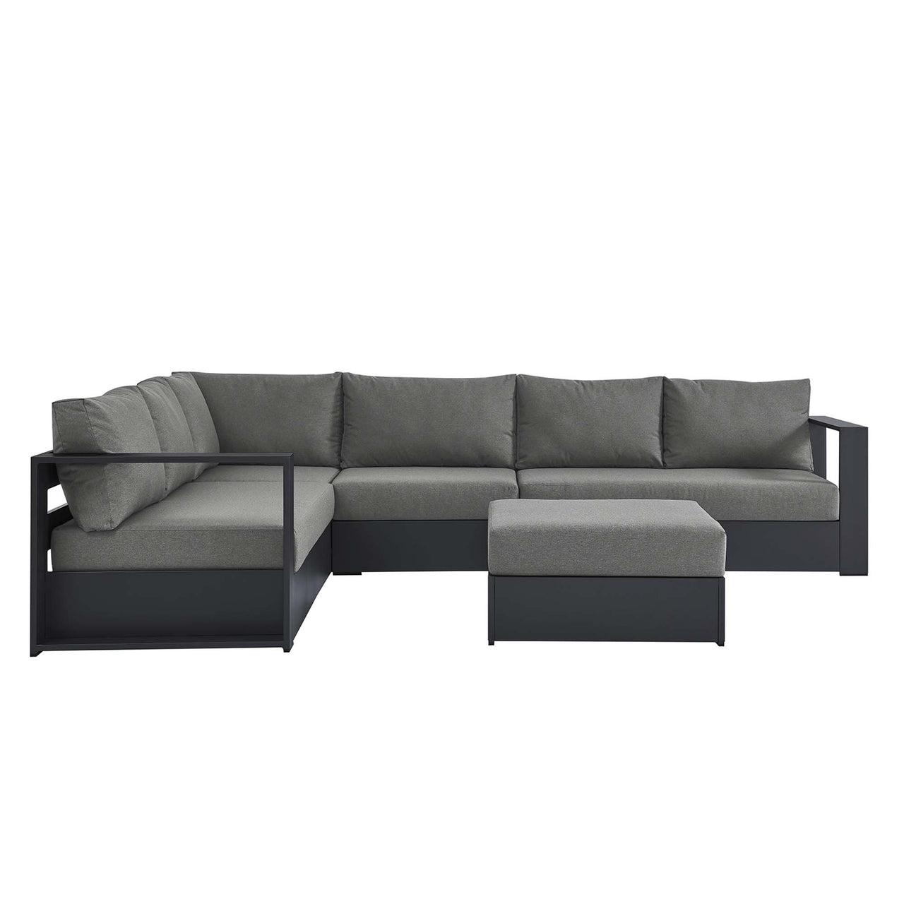 Tahlor 5-Piece Alfresco Powder-Coated Aluminum Sectional Sofa Set, Gray & Charcoal