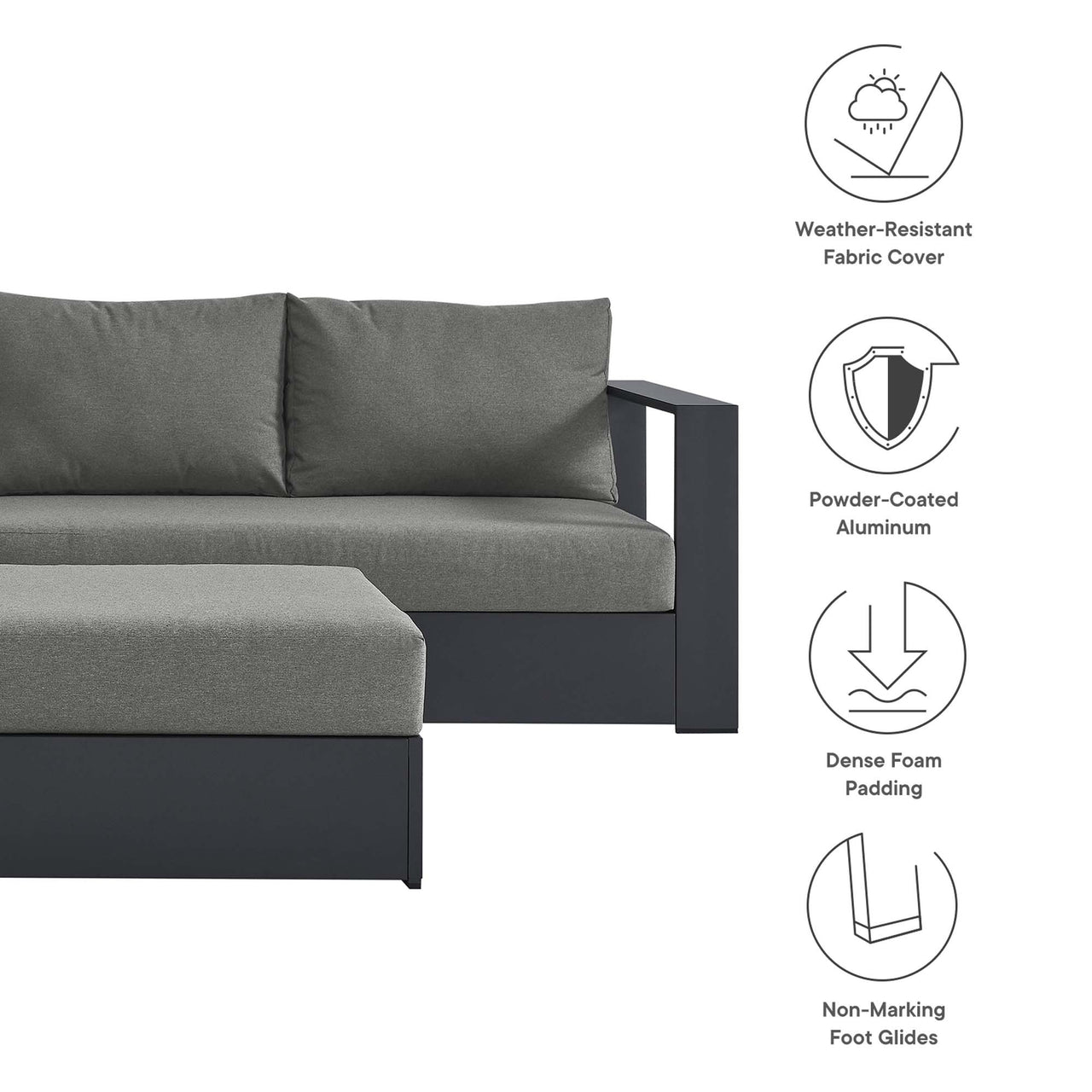 Tahlor 5-Piece Alfresco Powder-Coated Aluminum Sectional Sofa Set, Gray & Charcoal
