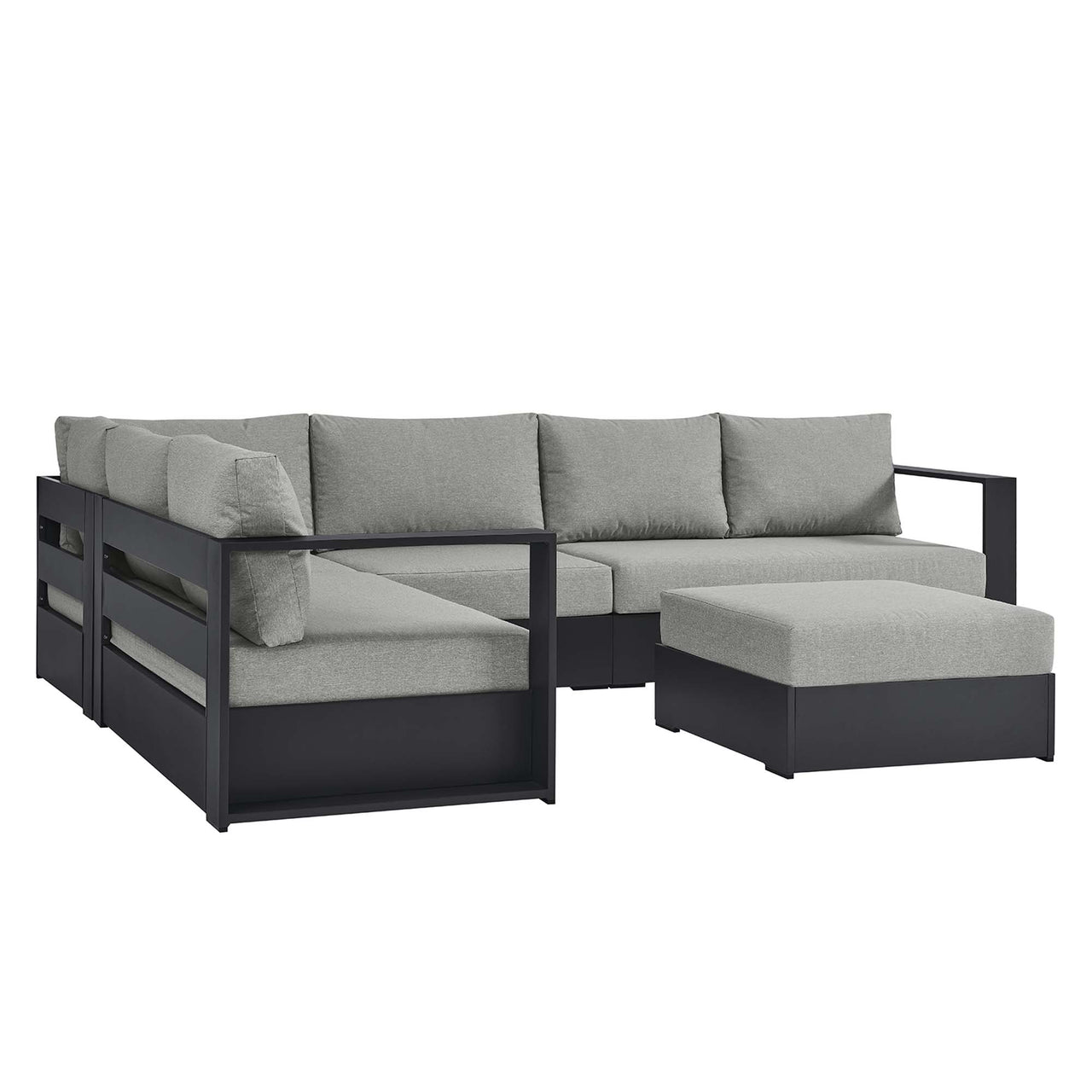 Tahlor 5-Piece Alfresco Powder-Coated Aluminum Sectional Sofa Set, Gray