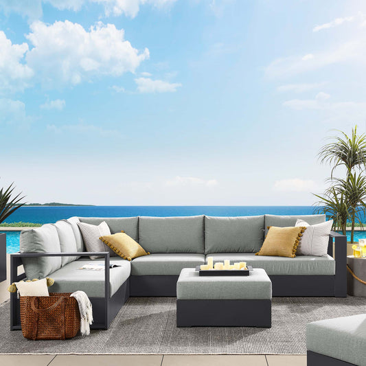 Tahlor 5-Piece Alfresco Powder-Coated Aluminum Sectional Sofa Set, Gray