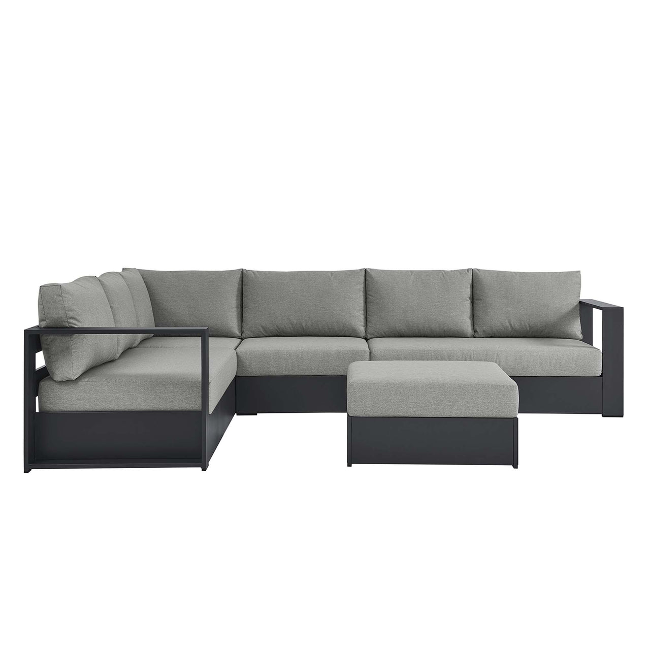 Tahlor 5-Piece Alfresco Powder-Coated Aluminum Sectional Sofa Set, Gray