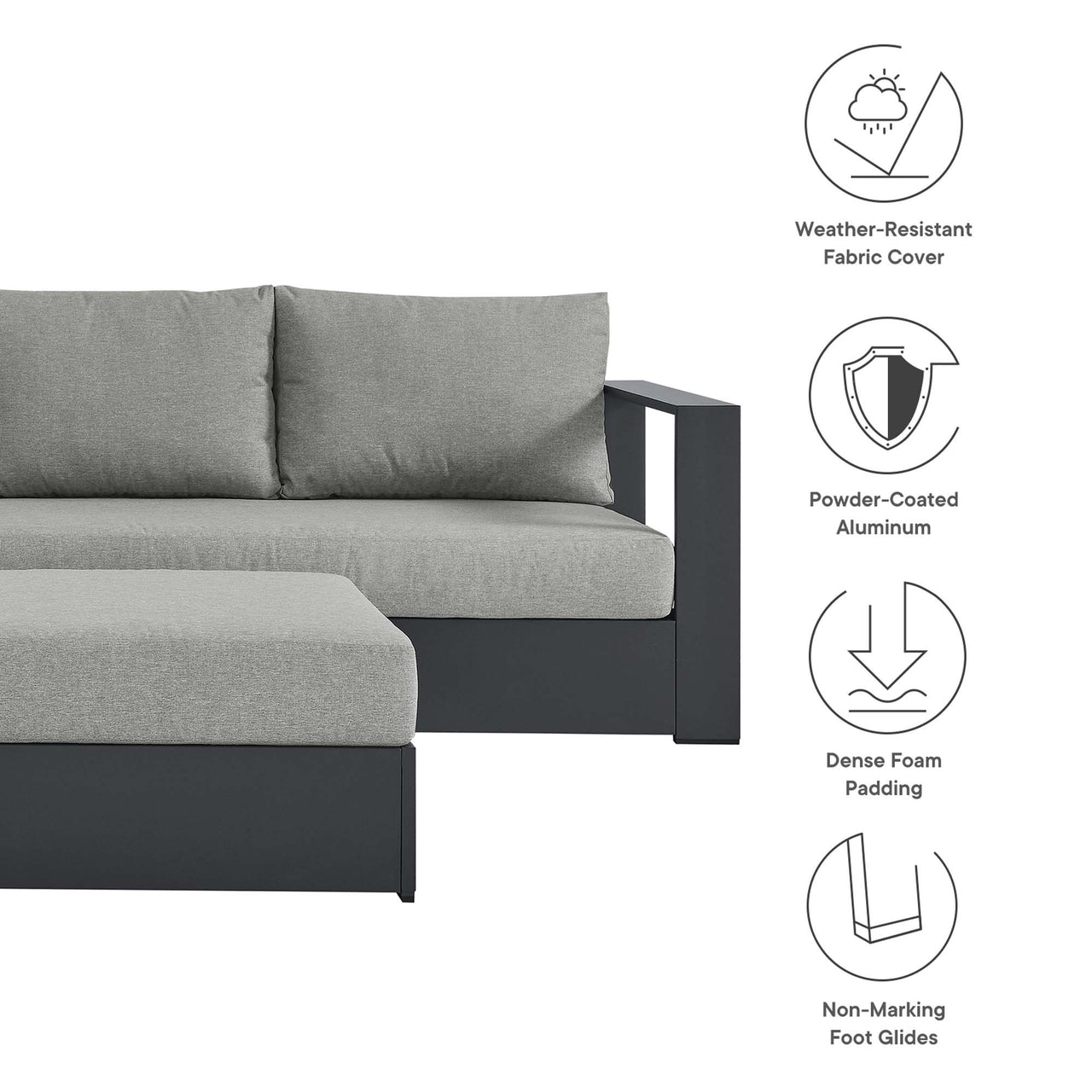 Tahlor 5-Piece Alfresco Powder-Coated Aluminum Sectional Sofa Set, Gray