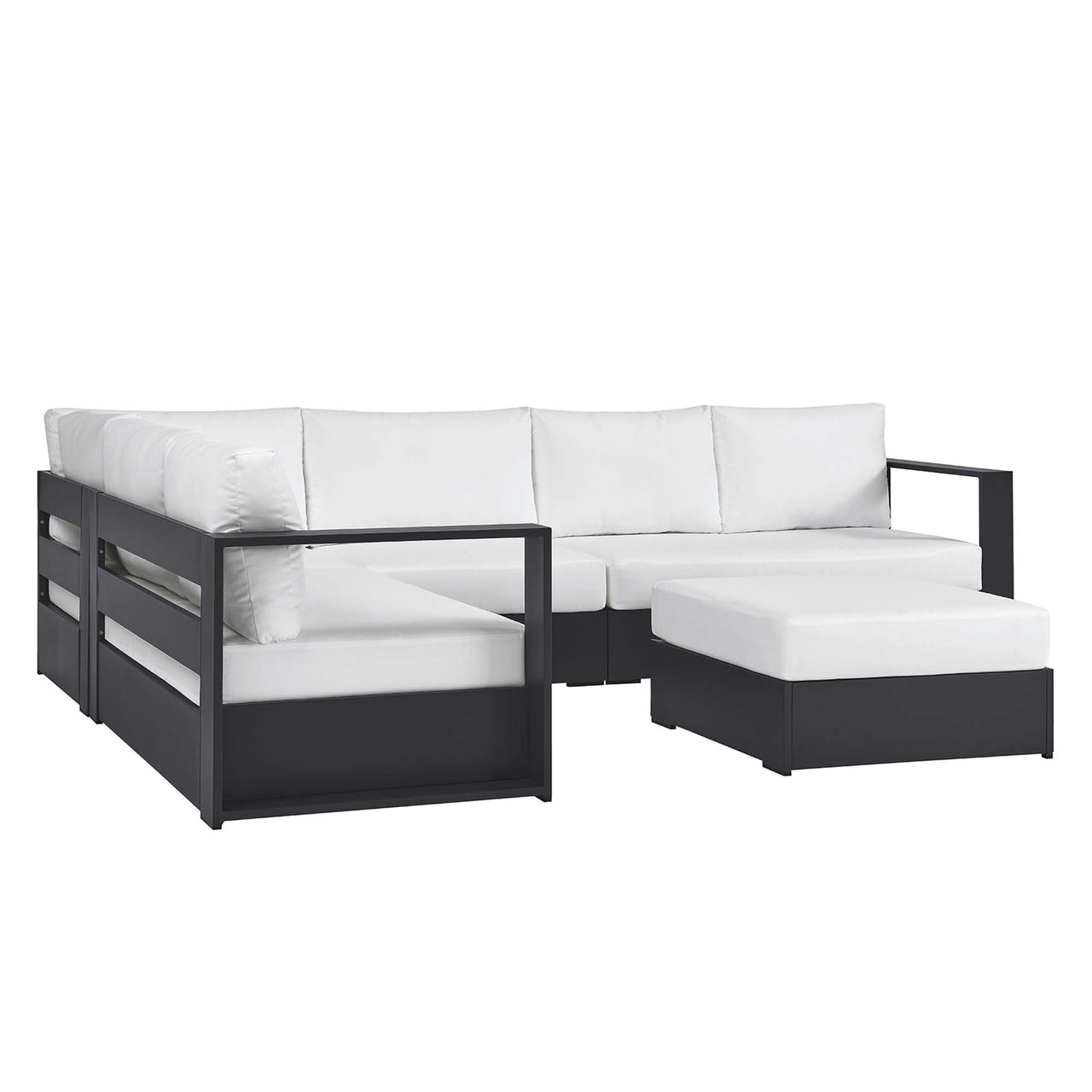 Tahlor 5-Piece Alfresco Powder-Coated Aluminum Sectional Sofa Set, Gray & White
