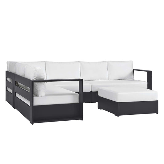 Tahlor 5-Piece Alfresco Powder-Coated Aluminum Sectional Sofa Set, Gray & White