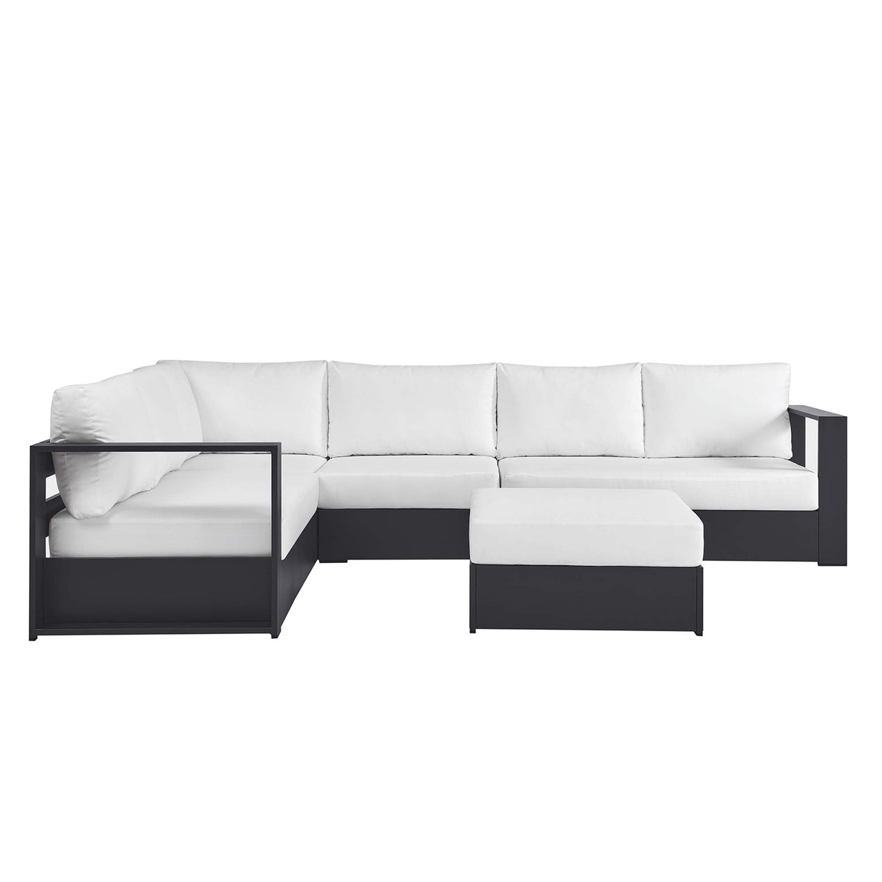 Tahlor 5-Piece Alfresco Powder-Coated Aluminum Sectional Sofa Set, Gray & White