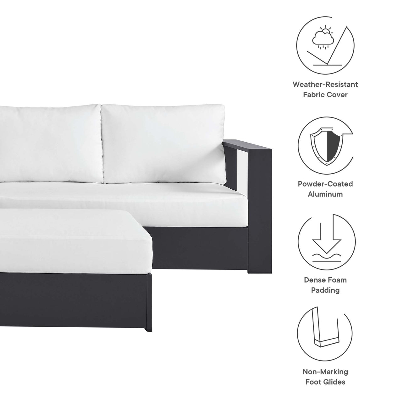 Tahlor 5-Piece Alfresco Powder-Coated Aluminum Sectional Sofa Set, Gray & White