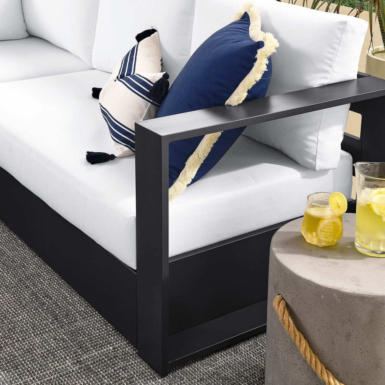 Tahlor 5-Piece Alfresco Powder-Coated Aluminum Sectional Sofa Set, Gray & White
