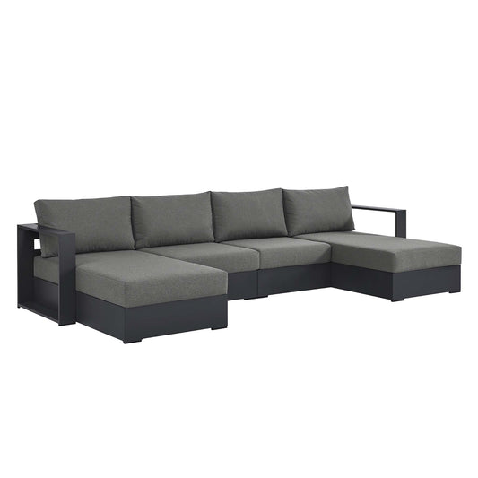 Tahlor 4-Piece Alfresco Powder-Coated Aluminum Sectional Sofa Set, Gray & Charcoal
