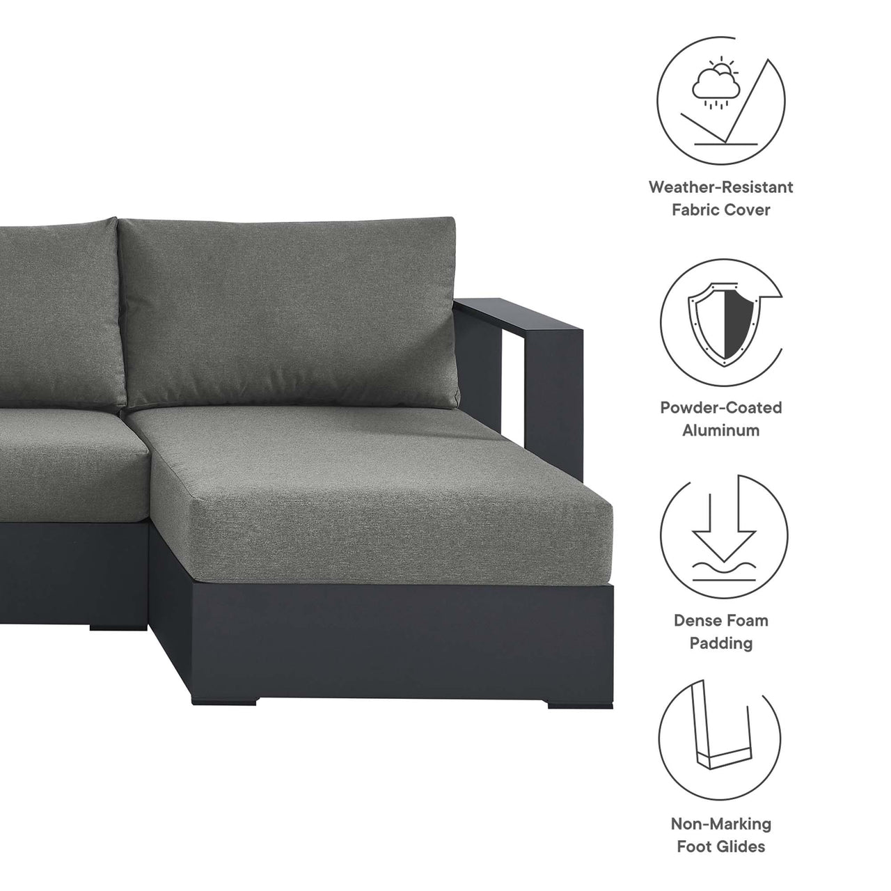 Tahlor 4-Piece Alfresco Powder-Coated Aluminum Sectional Sofa Set, Gray & Charcoal