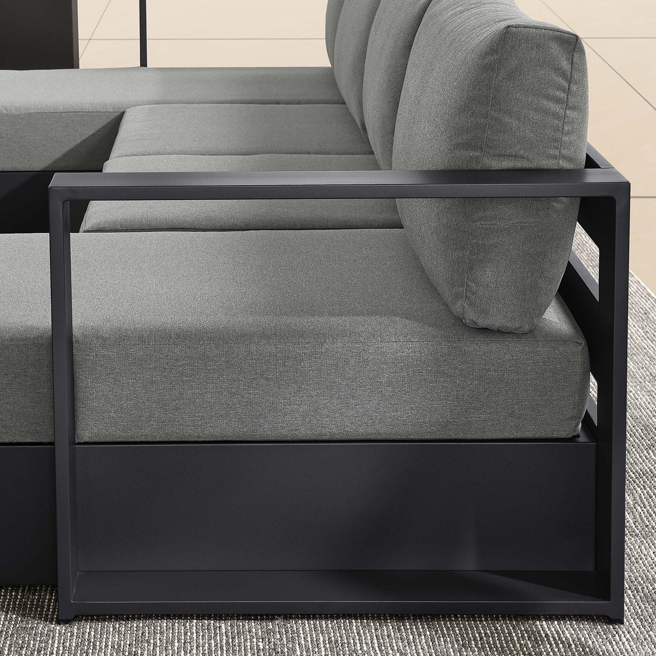 Tahlor 4-Piece Alfresco Powder-Coated Aluminum Sectional Sofa Set, Gray & Charcoal