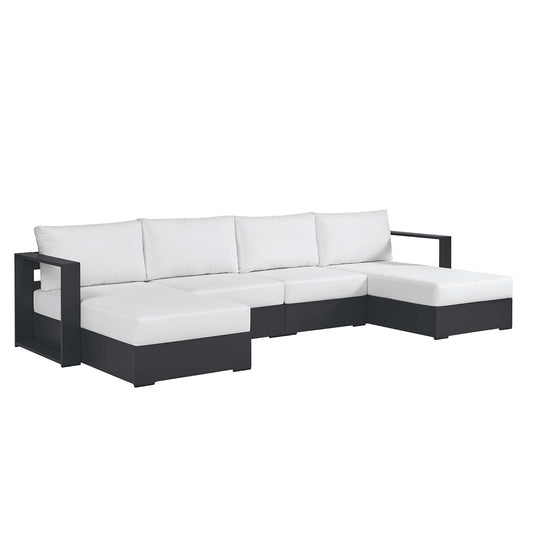 Tahlor 4-Piece Alfresco Powder-Coated Aluminum Sectional Sofa Set, Gray & White
