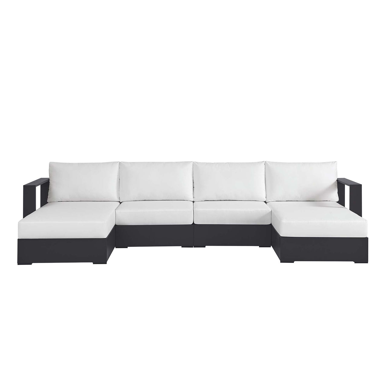 Tahlor 4-Piece Alfresco Powder-Coated Aluminum Sectional Sofa Set, Gray & White