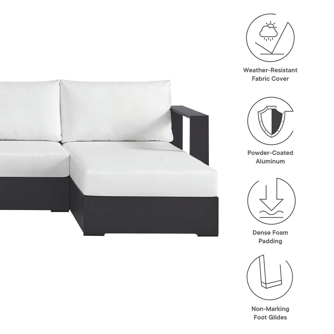 Tahlor 4-Piece Alfresco Powder-Coated Aluminum Sectional Sofa Set, Gray & White