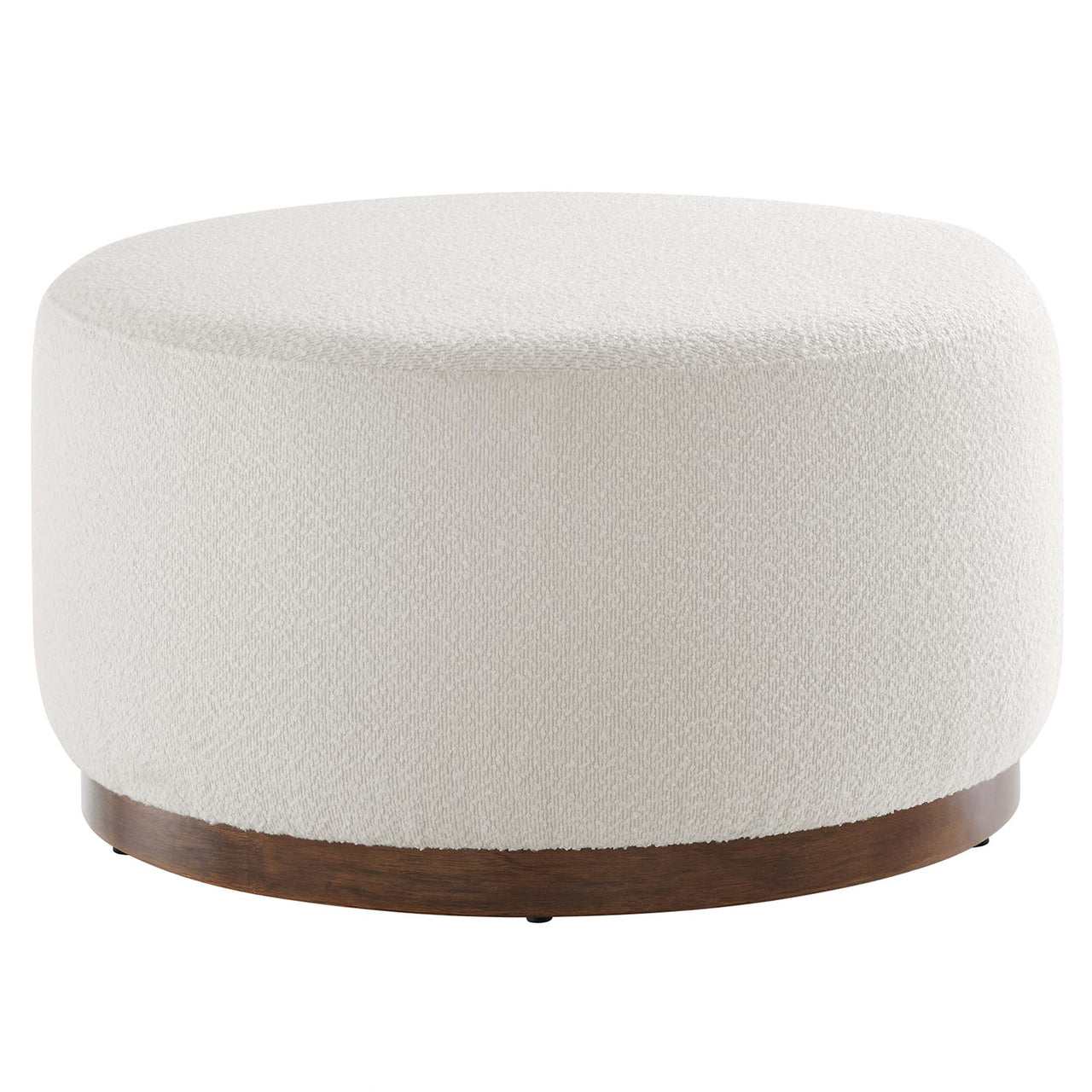 Ardena Round Boucle Ottoman, Medium, Ivory & Walnut