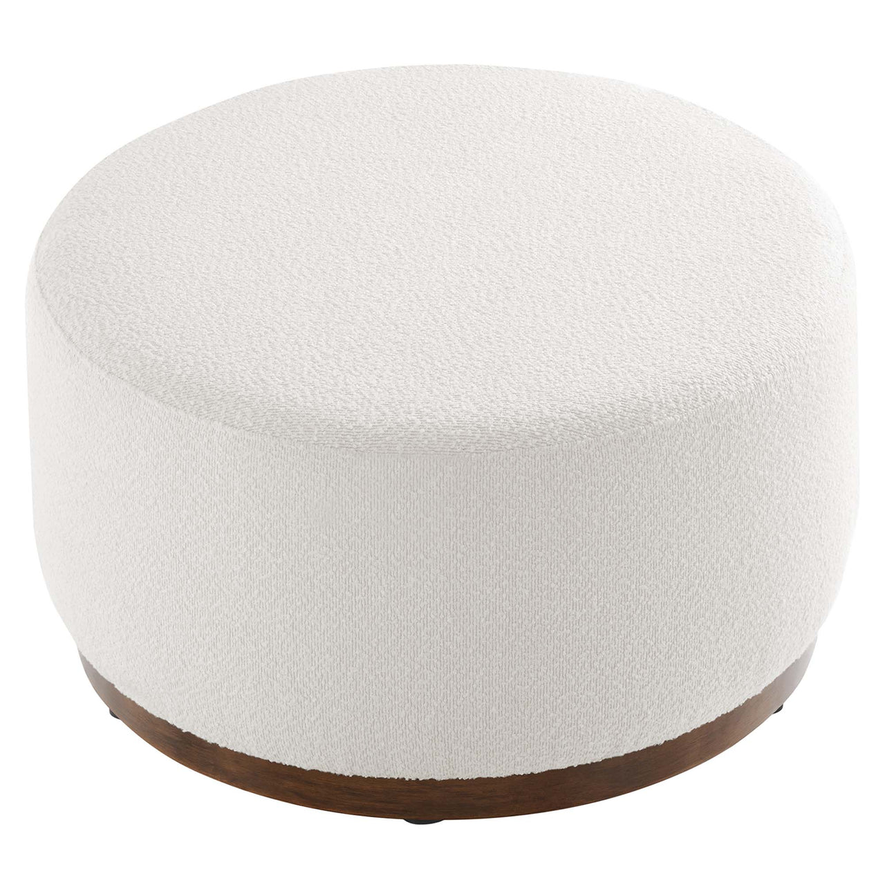 Ardena Round Boucle Ottoman, Medium, Ivory & Walnut